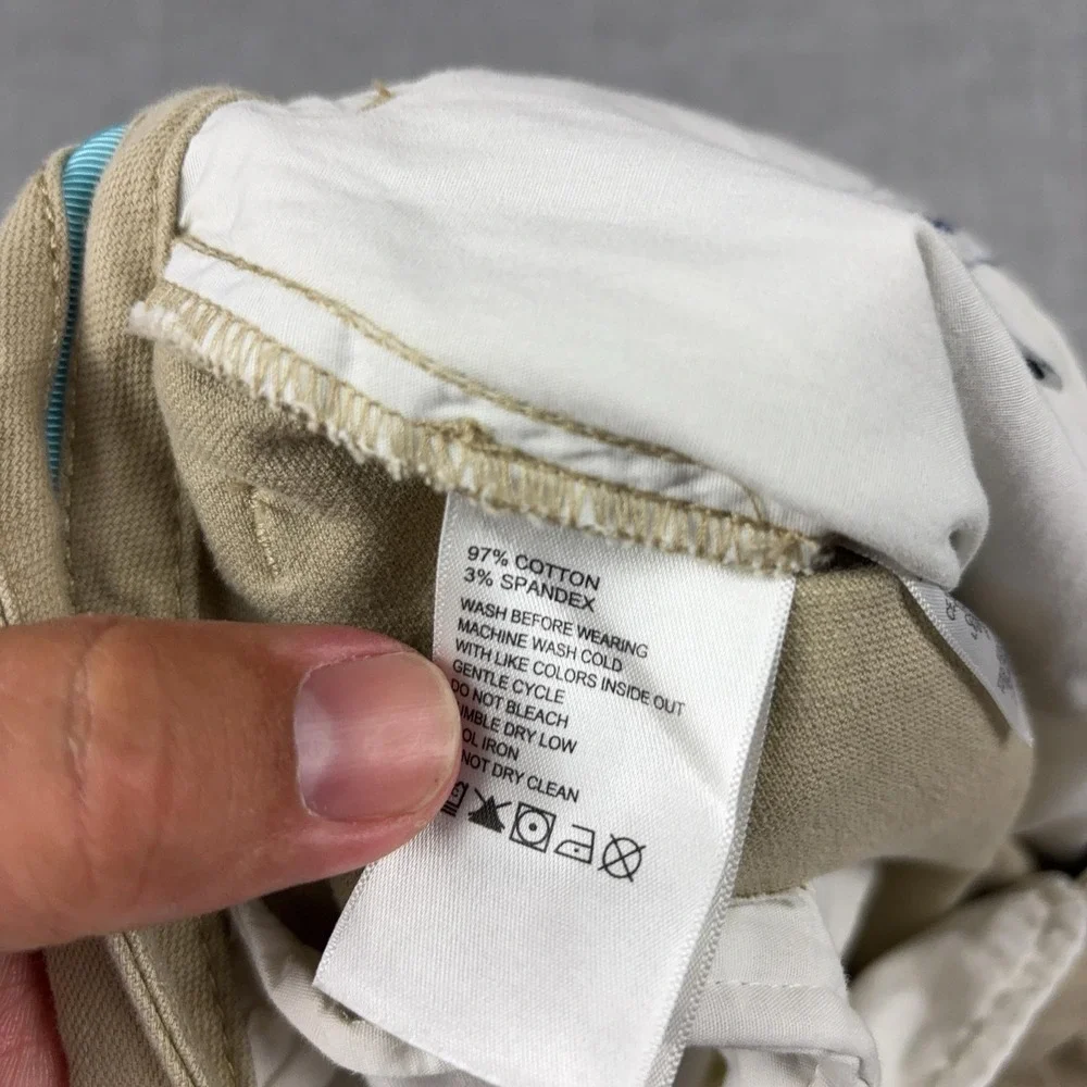 Tommy Bahama Pants Mens 42x32 Beige Stretch Chino Flat Front Marlin Logo Casual